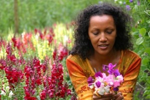 beautiful woman in flower garden